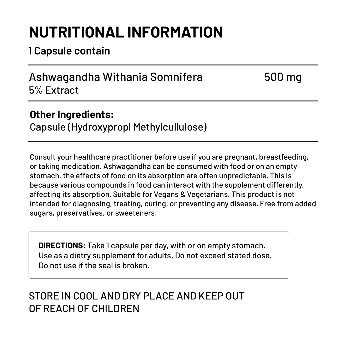 Ashwagandha Withania Somnifera Capsules 500mg