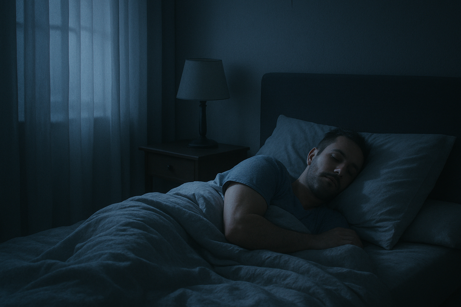 Peaceful nighttime setting, man sleeping restfully